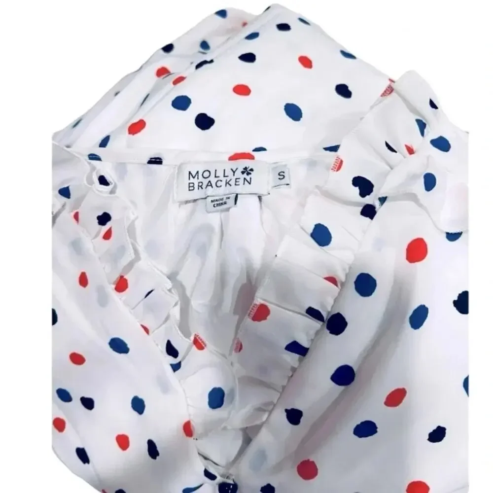 Molly Bracken Veil Print Dress White with Polkadots (black,red,blue) Size S